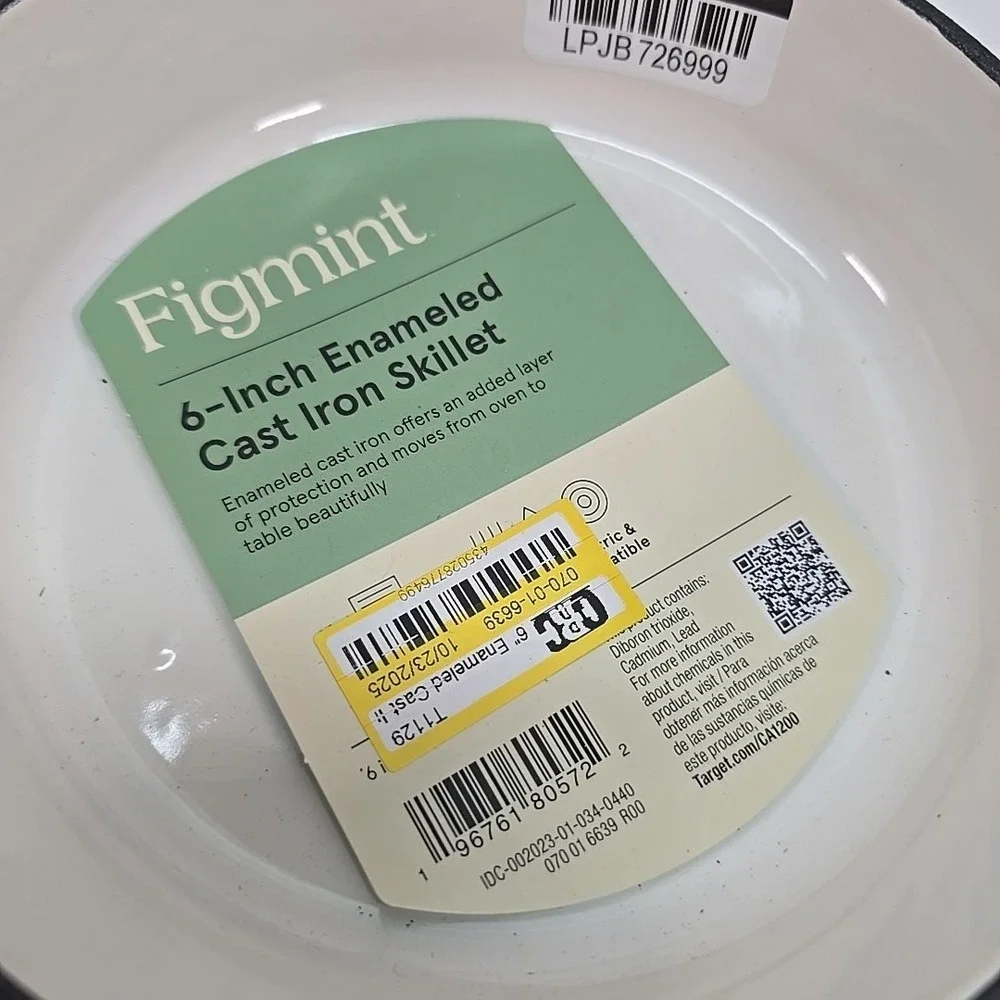 Figmint 6‎ Inch Enameled Cast Iron Skillet Cream NWT